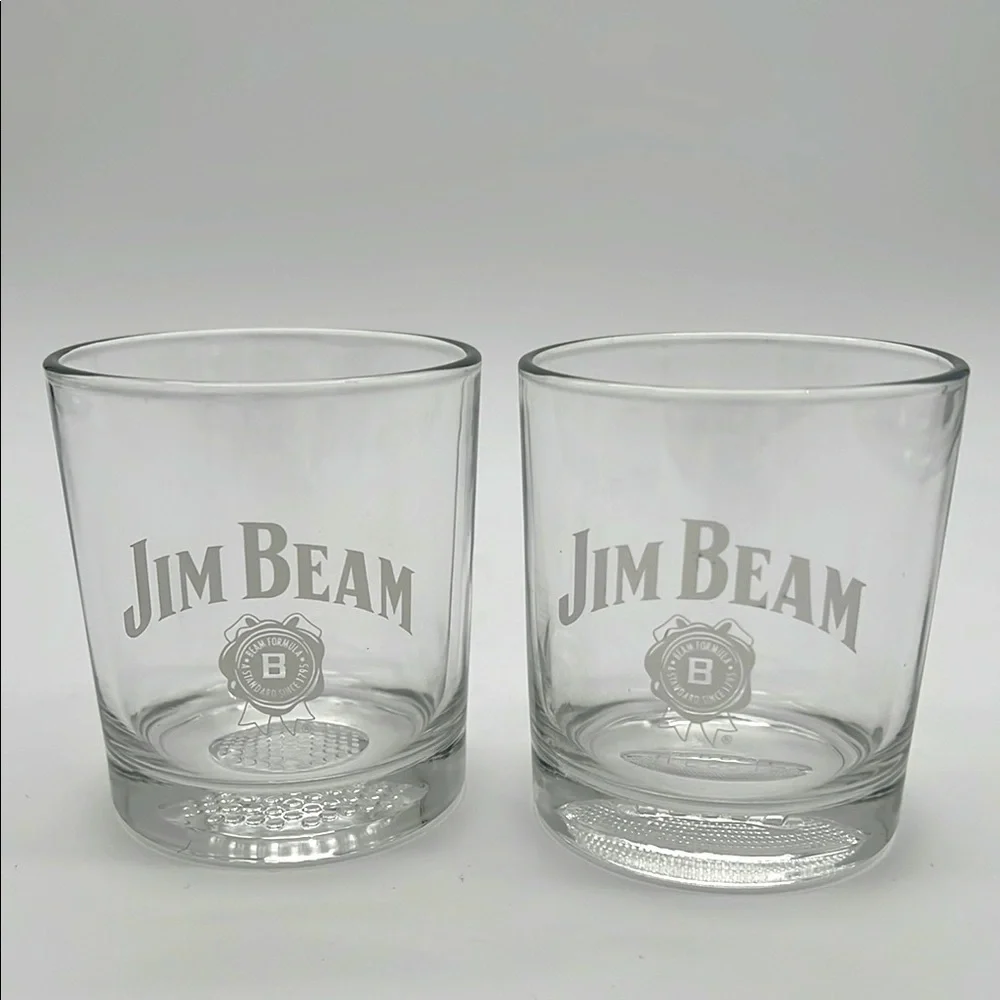 Jim Beam Bourbon Clear Rocks Glass Set with Heavy Base - Golf Ball & Football -2
